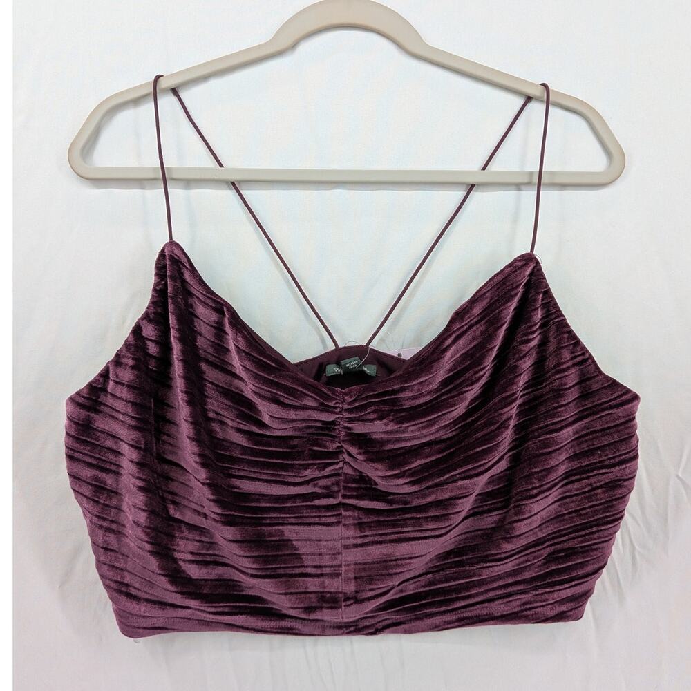 Wild Fable Cropped Tank Top Velvet Slim Fit Cinched Front Tiny Purple XL V Neck